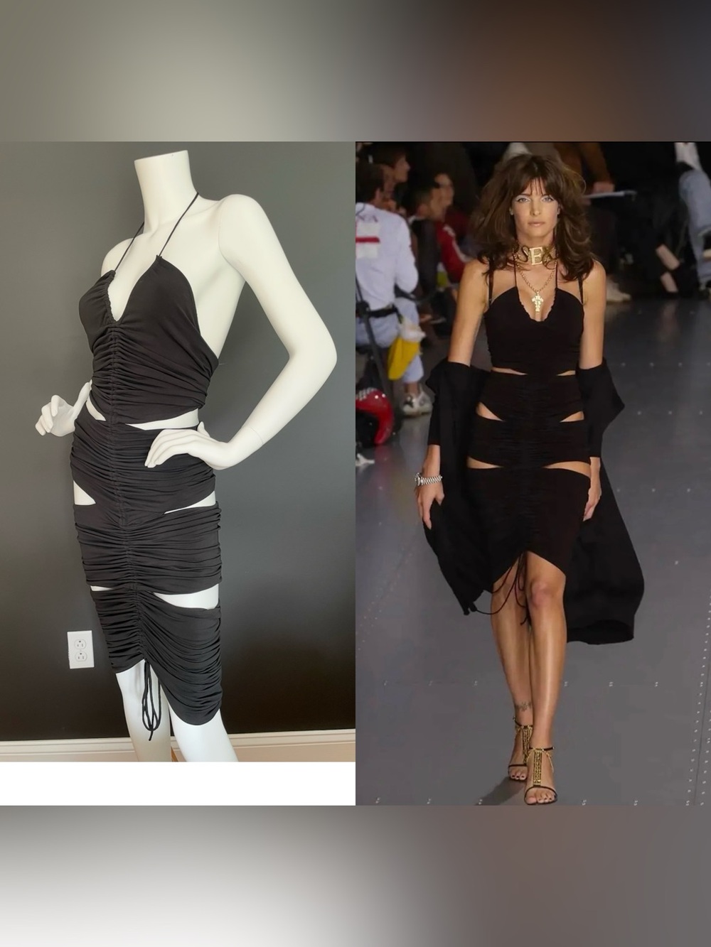 DOLCE&GABBANA Vintage S/S 2003 Black Open Ruched Drawstring Love & Sex Dress 40